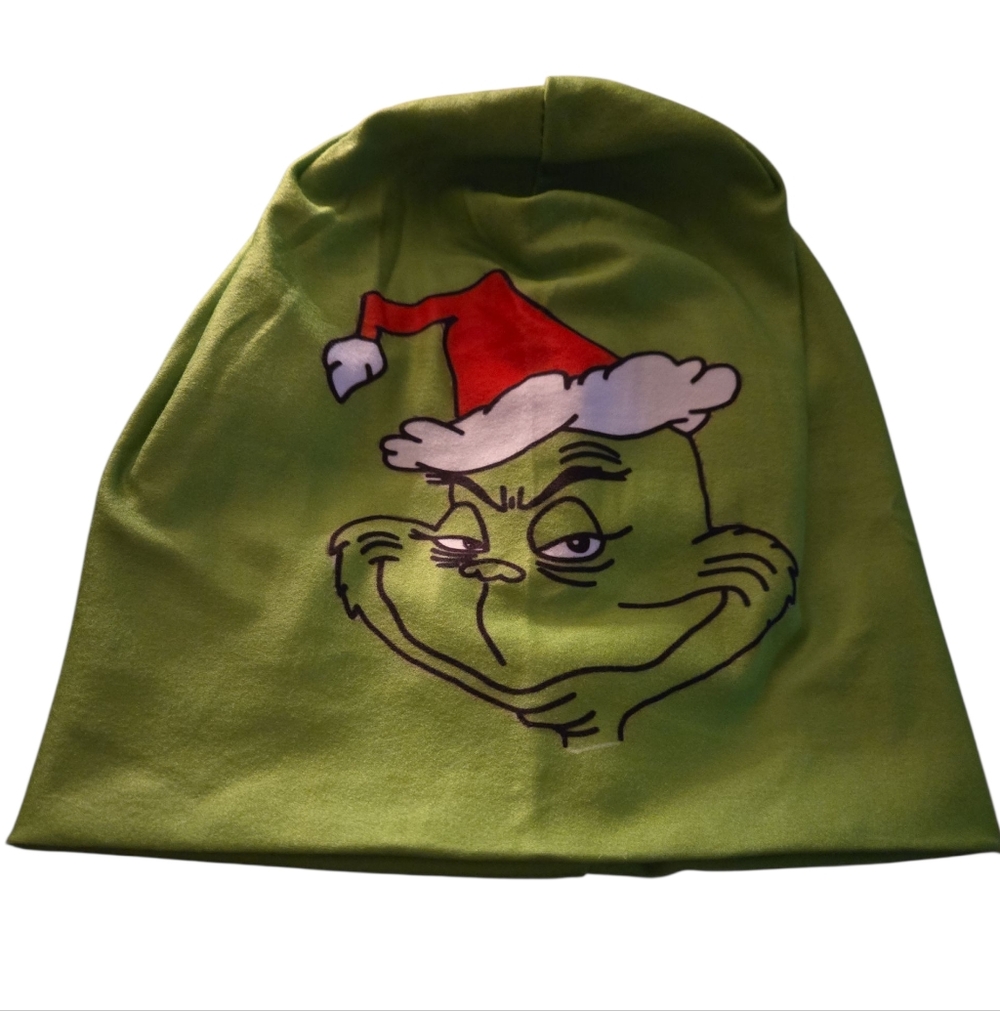 Green Grinch Slouch Beanie with Red Santa Hat